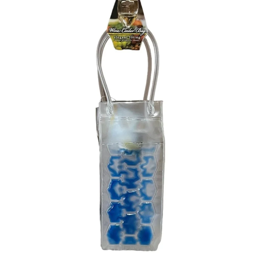Freeze Beverage Tote / Ice Bucket To-Go / Wine Chill Bag / Clear & Blue - NWT